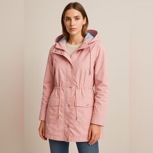 Bloggerlove Pink Hooded Parka Jacket Lightweight Zip Snap Closure